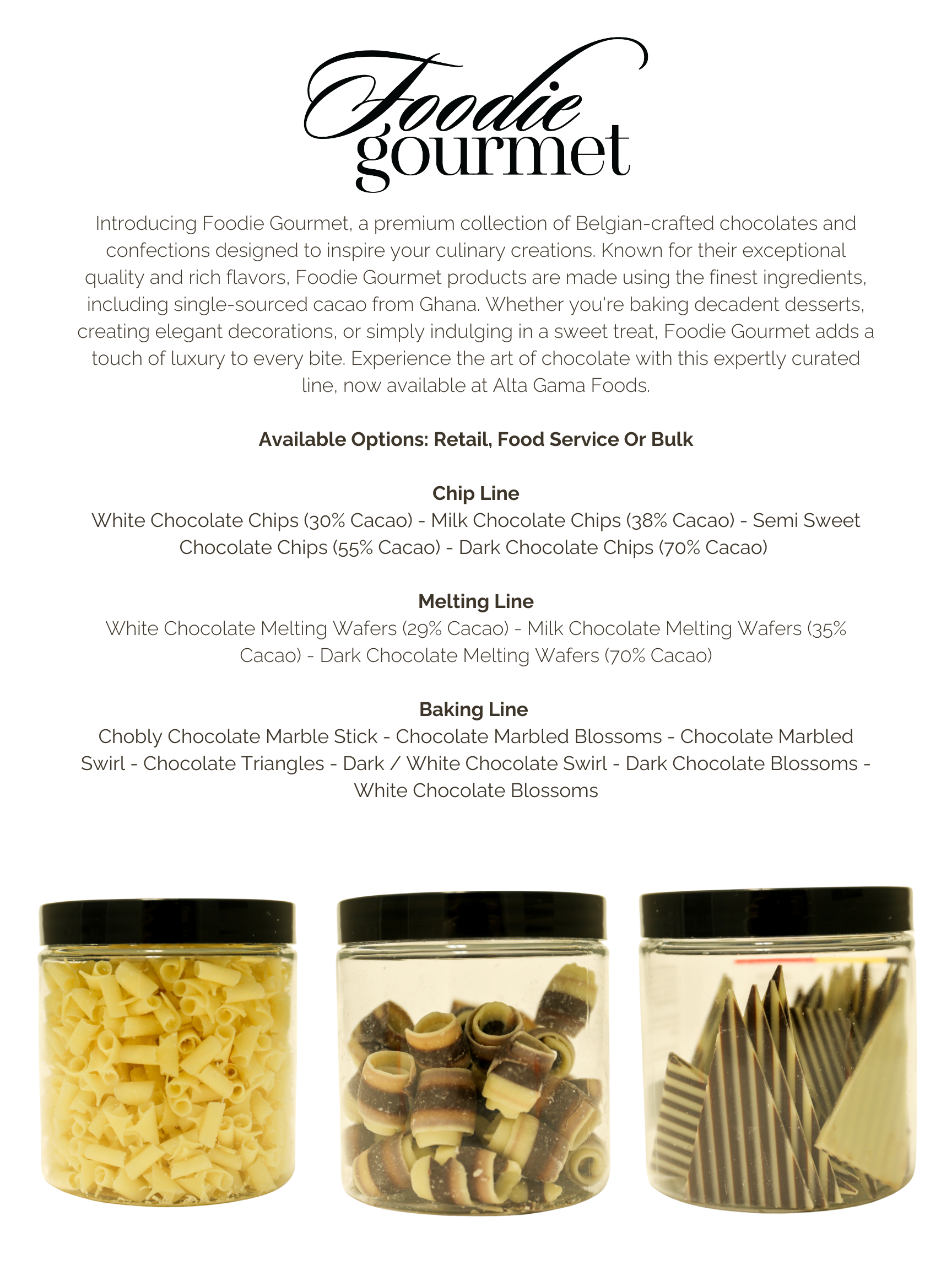 Alta Gama Foods – wholesale Bakchoklad – Foodie Gourmet Belgisk Choklad Marmorerade Krullar1