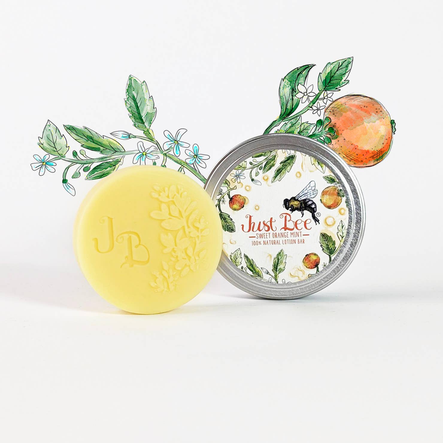 Just Bee - Wholesale Solid Lotion - Sweet Orange Mint Lotion Bar - 4 Bar Box Beeswax Lotion