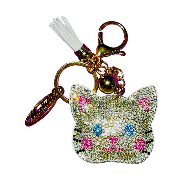 KITTY FACE RHINESTONE KEY CHAIN for wholesale by Maida Designs