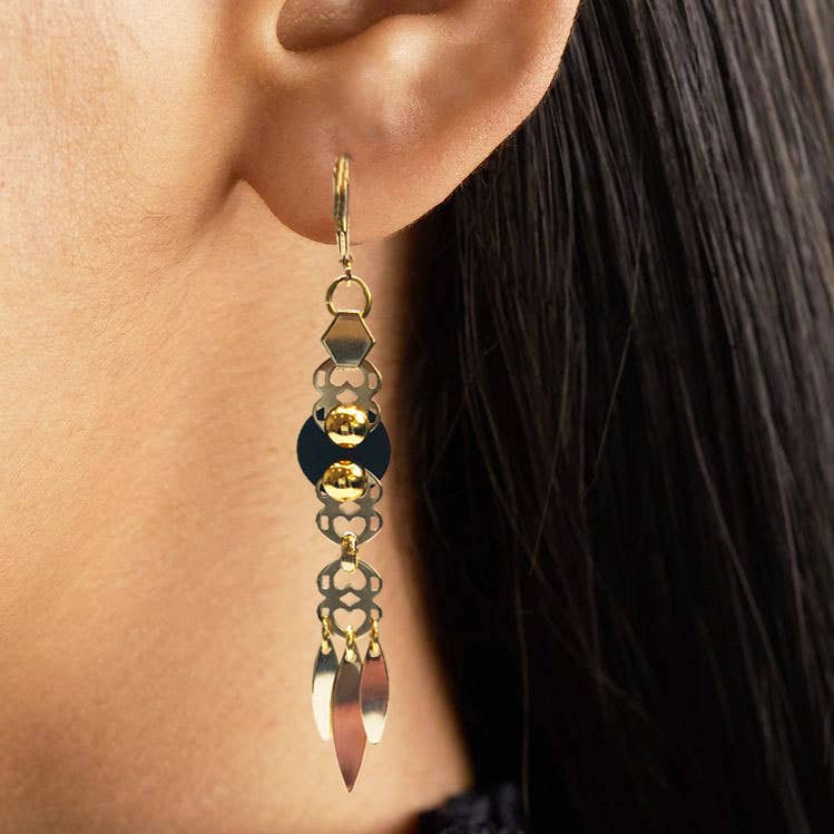 SEV SEVAD - Wholesale Dangle Earrings - Golden black leather earrings - Sevsevad1