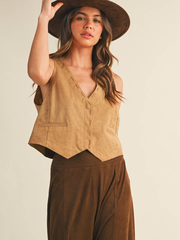 BUTTON DOWN SUEDE VEST for wholesale by Mustard Seed