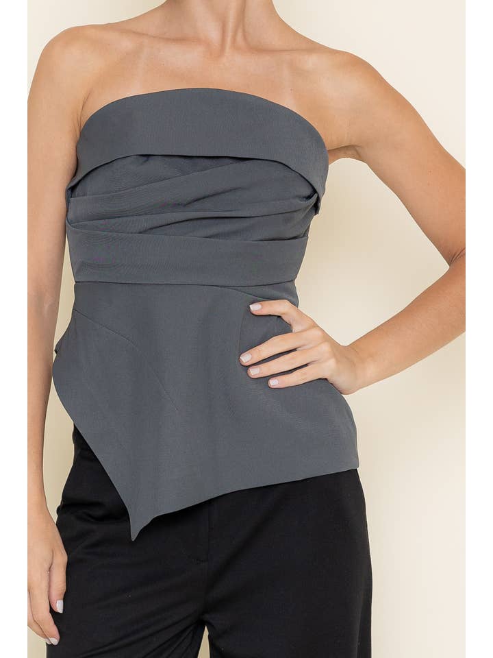 GRIS DK Haut asymétrique sans bretelles style preppy décontracté pour affaires-TI5849FO en vente sur Faire1