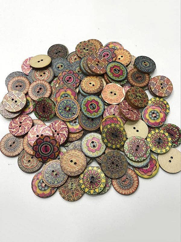 RANDOM COLOR About 100Pcs Multi-Color Wooden Round Sewing Buttons For DIY Craft Decoration for wholesale on Faire3