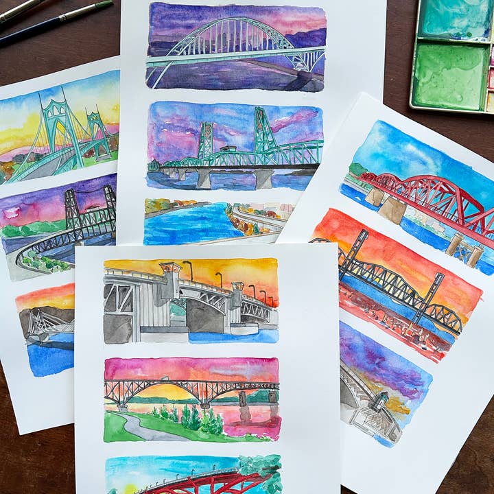 Amy Wike Illustration - Wholesale Poster - Portland Bridges Watercolor Poster2