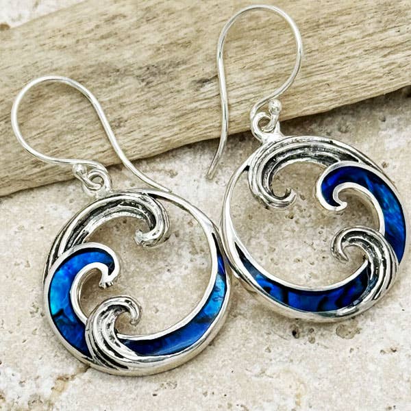 Sterling Silver Wave Earrings, Colorful Shell Inlayed for wholesale by Goddess Design Studio