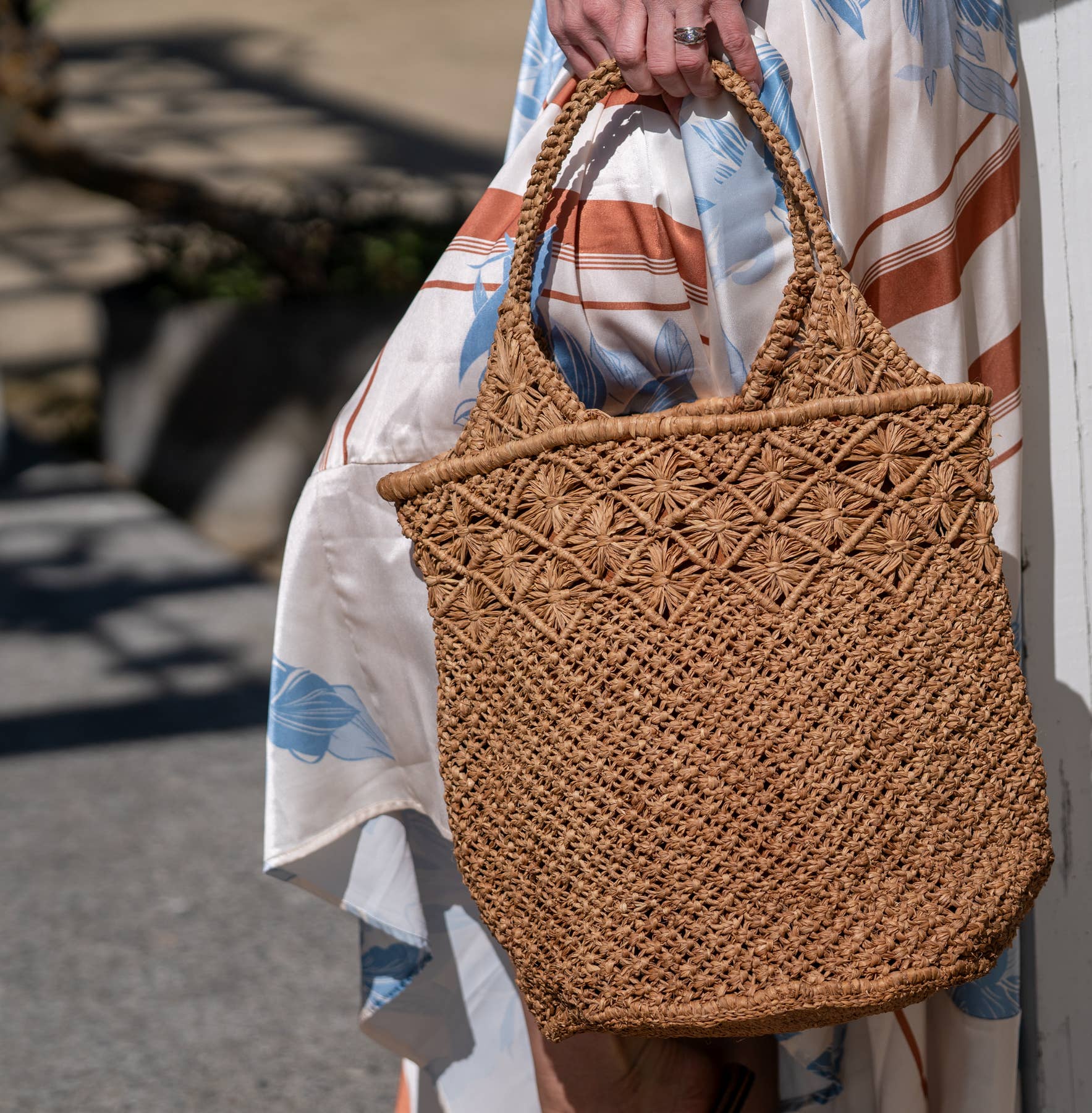 Shebobo - Vente Sac de plage - Sac à main en paille crocheté et macramé diamant Luca11