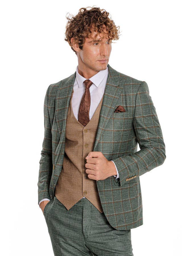 Verde Terno masculino com estampa xadrez com estampa elegante - Wessi para venda a revendedores na Faire3