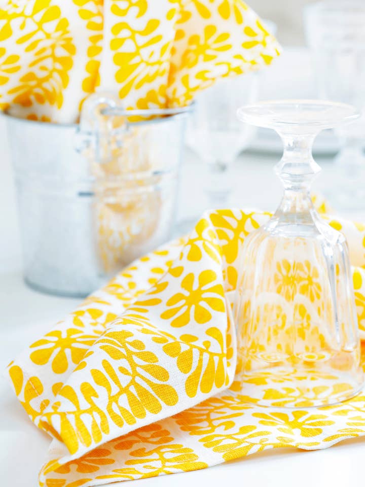 Torchon en lin lavé à la pierre PALOMA | Jaune pour la vente par öökülm