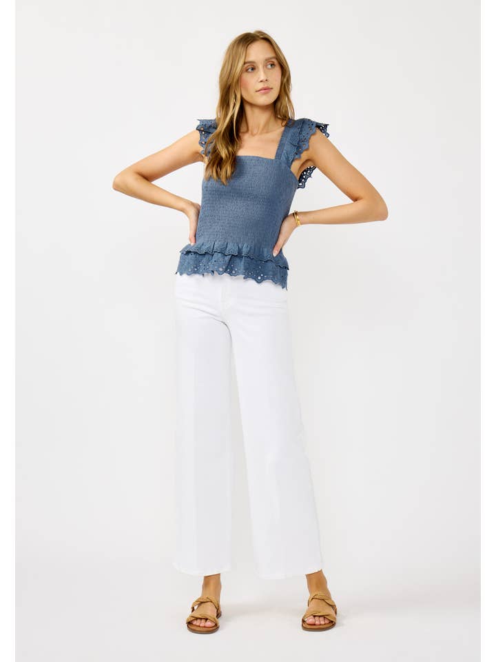 Lovestitch - Wholesale Blouse - Women's - Smocked Scallop Lace Ruffle Top4