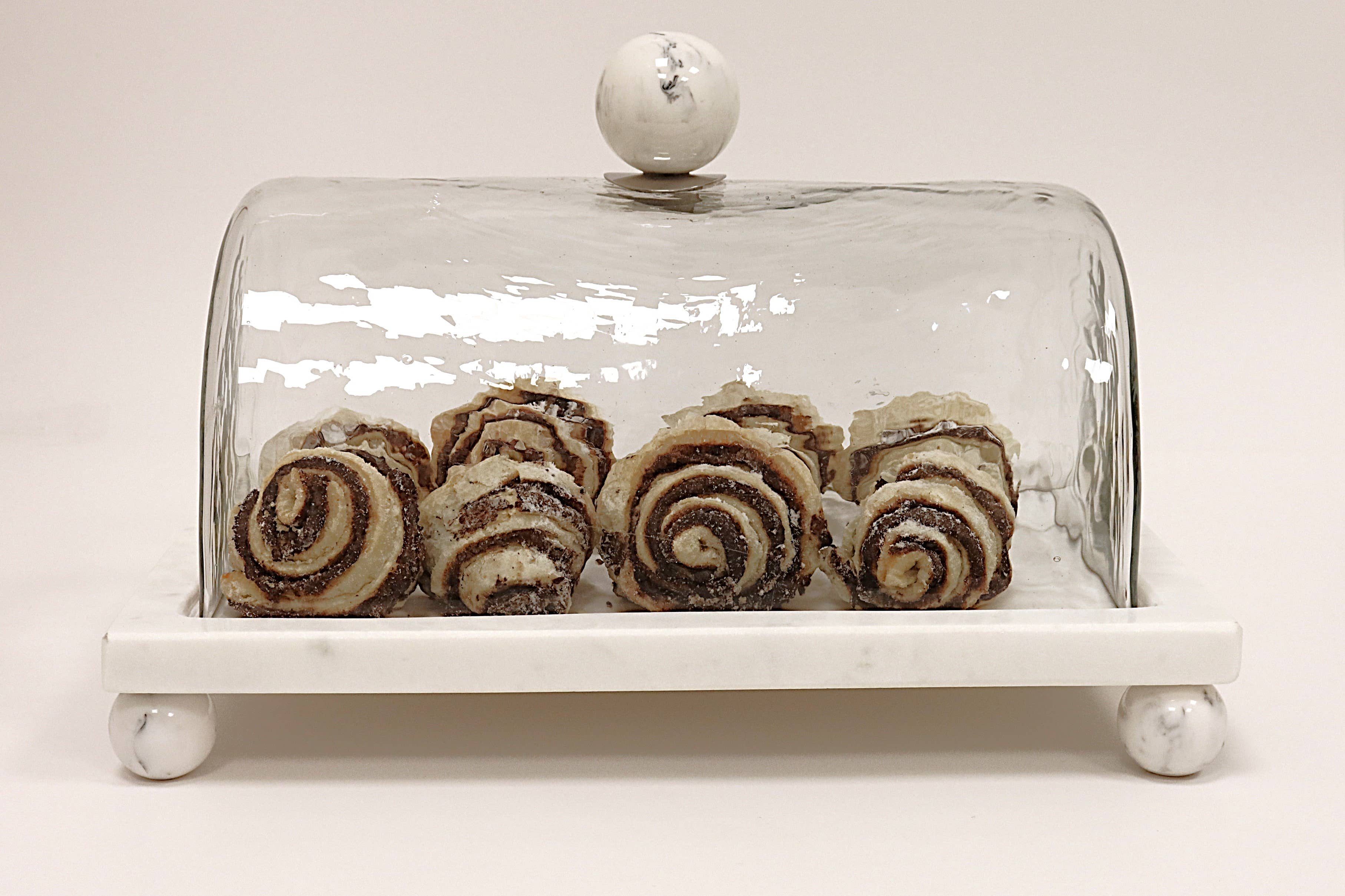 CLASSIC TOUCH DECOR INC. - Wholesale Cake Stand - Marble Cake Plater with Glass Cover and Ball Knob - 10.4"L1