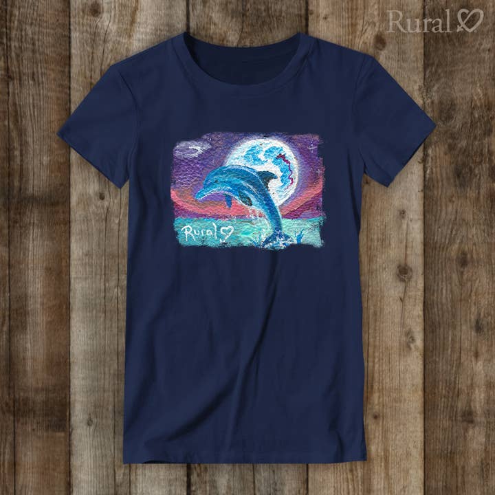 LP-2517-JS-DOLPHIN MOON- Soft Ladies Relaxed Fit Tee for wholesale by Rural Heart