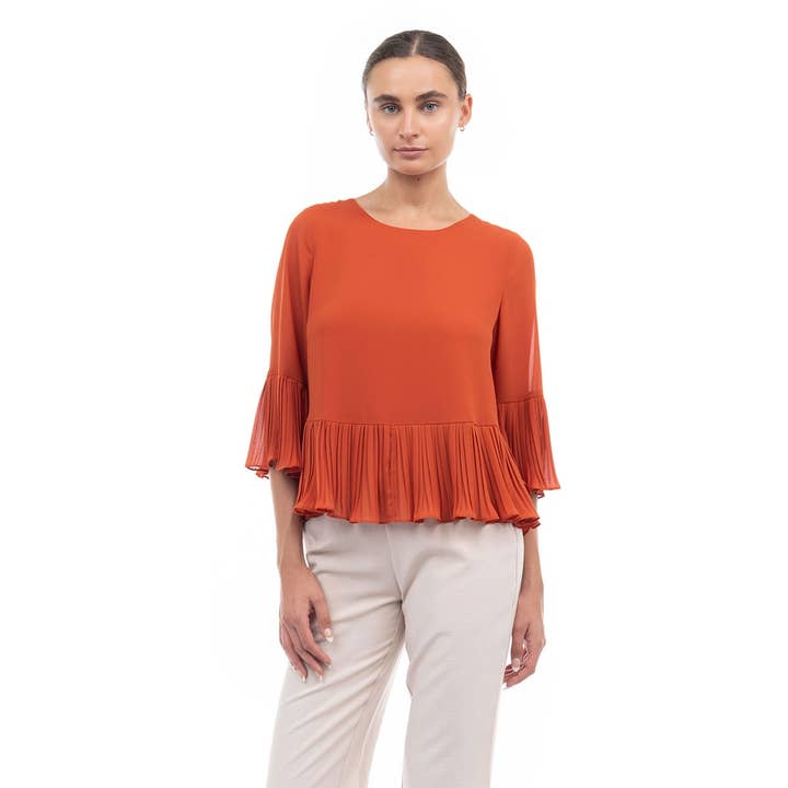 Naked Zebra – Engroshandel Bluse - Dame – Bluse med 3/4 ærmer og plisseringer