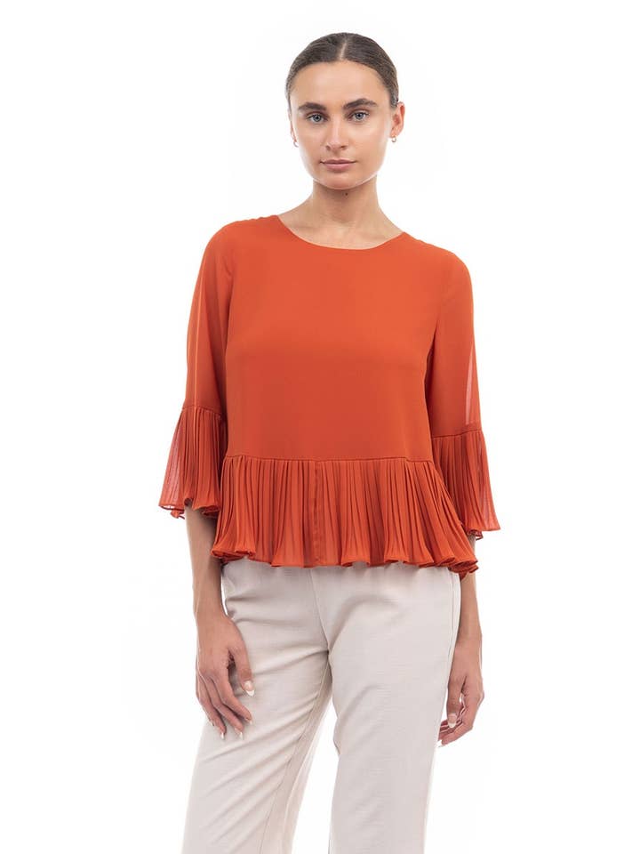 Blouse met 3/4 mouwen en plooien voor wholesale door Naked Zebra