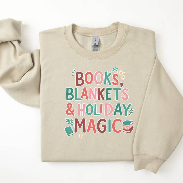 "Books, Blankets & Holiday Magic" Sweatshirt für den Großhandel von The Obstinate Octopus