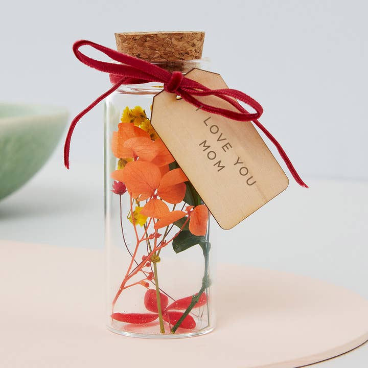 Bouteille souvenir en forme de fleurs séchées, cadeau pour la fête des mères pour la vente par Bombus