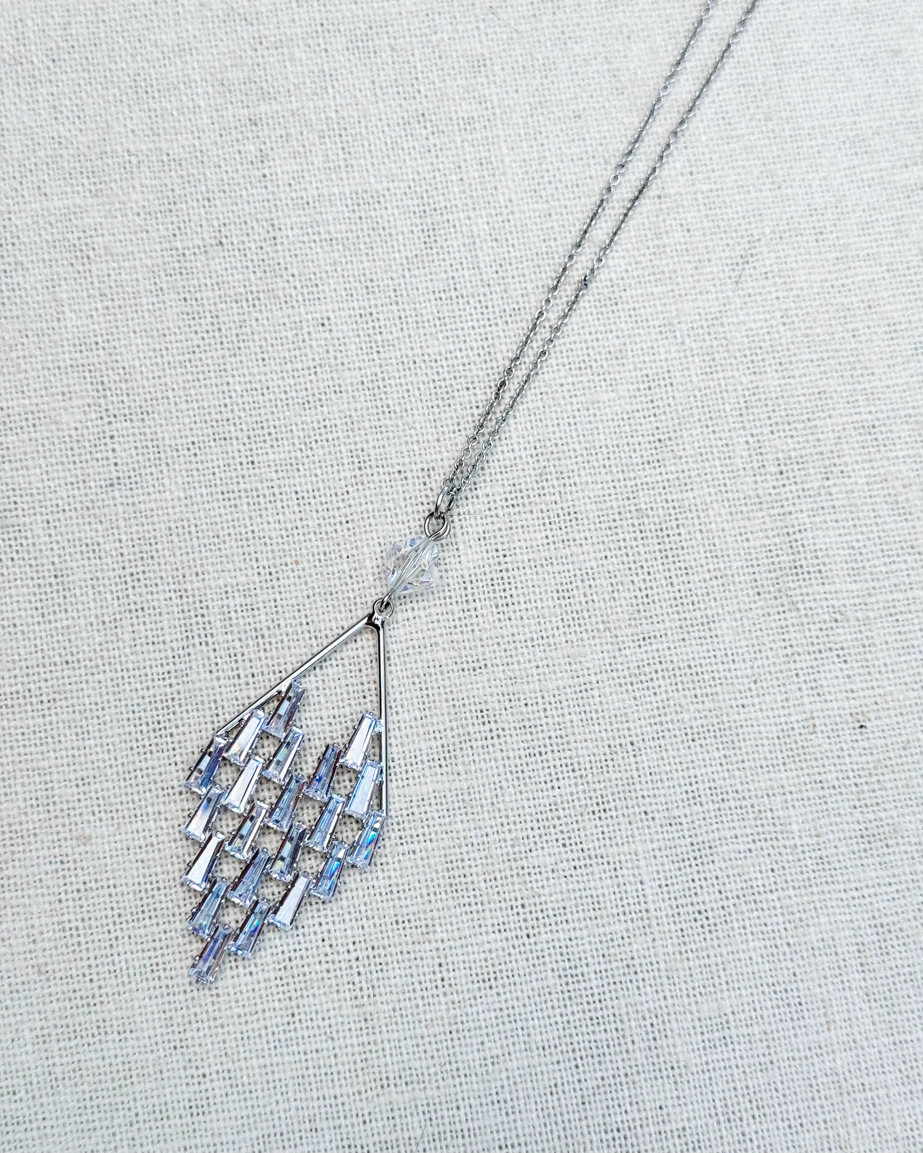 Gracie Rose Designs - Wholesale Pendant/Charm Necklace - Art Deco Rhinestone Geometric Pendant Silver Long Necklace3