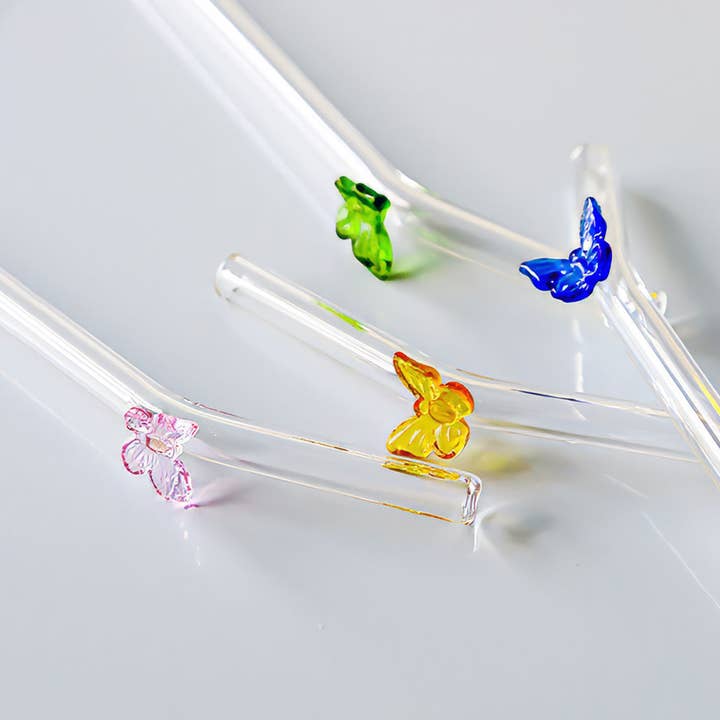 TUTU Home - Vente Paille - Ensemble de pailles en verre « Papillon » Little Butterfly en 4 couleurs