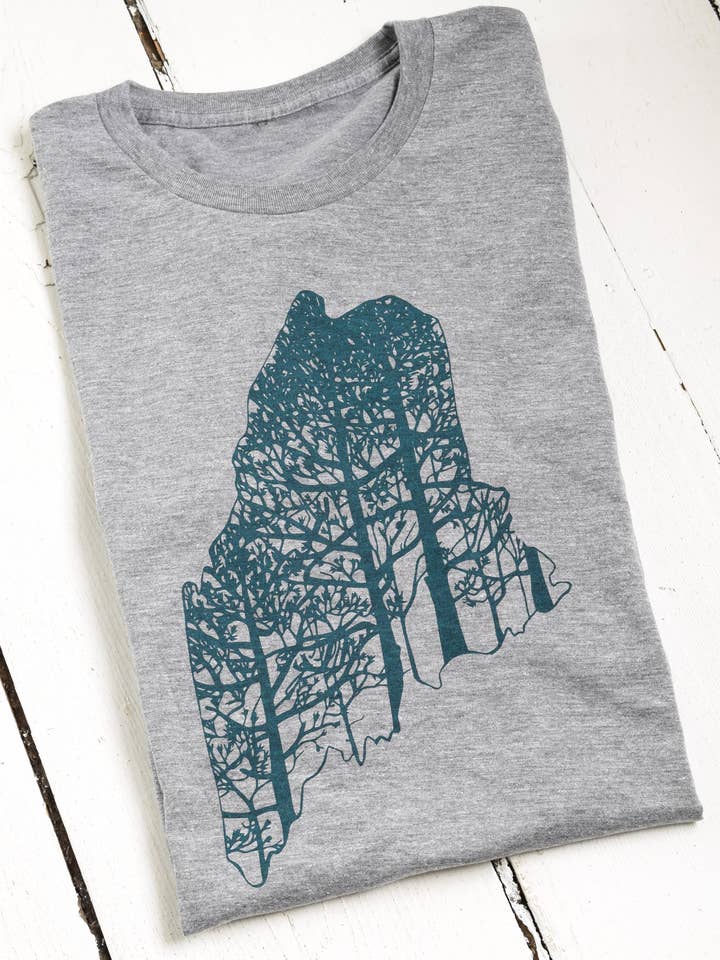 Bio-Maine Damen-T-Shirt in Dunkelgrün auf Grau für den Großhandel von Hearth and Harrow