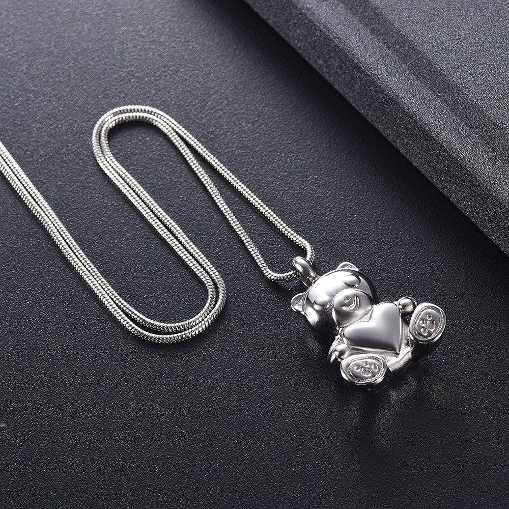 Cherished Emblems - Wholesale Pendant/Charm Necklace - Cute Teddy Bear With Heart Cremation Urn Necklace19