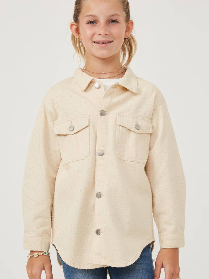 Cream Girls Distressed Detail Button Up Shacket for wholesale on Faire5