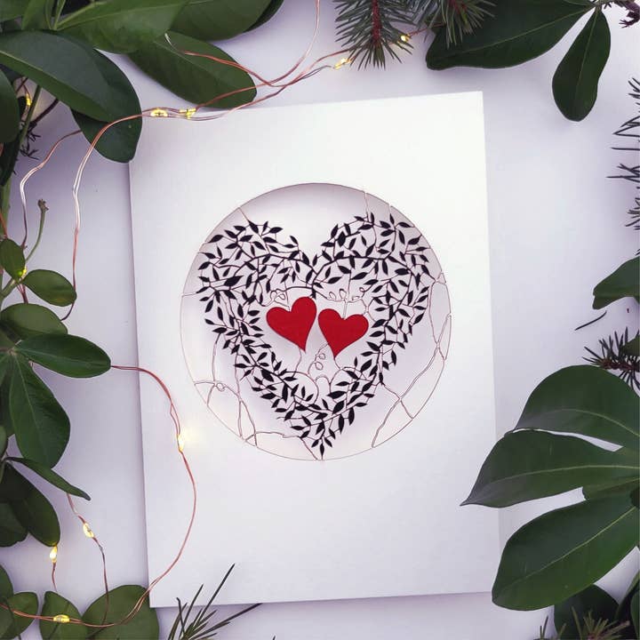 Vine Heart Black - Blank Love Valentine's Day Card for wholesale by Forever Cards Ltd