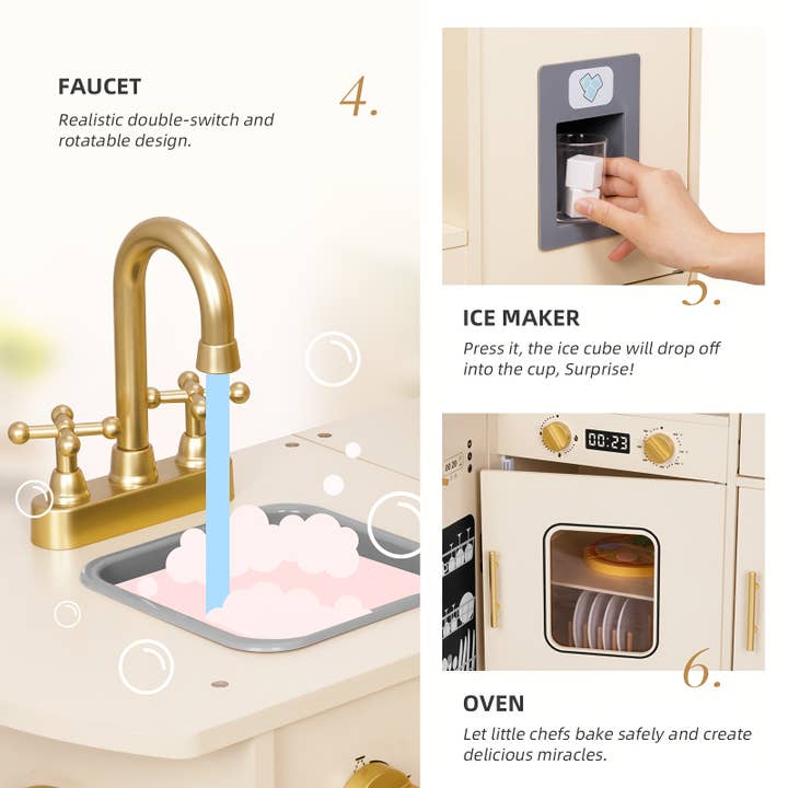 Multi Colored Wooden Play Kitchen Playset for Toddlers 3-5 for wholesale on Faire2