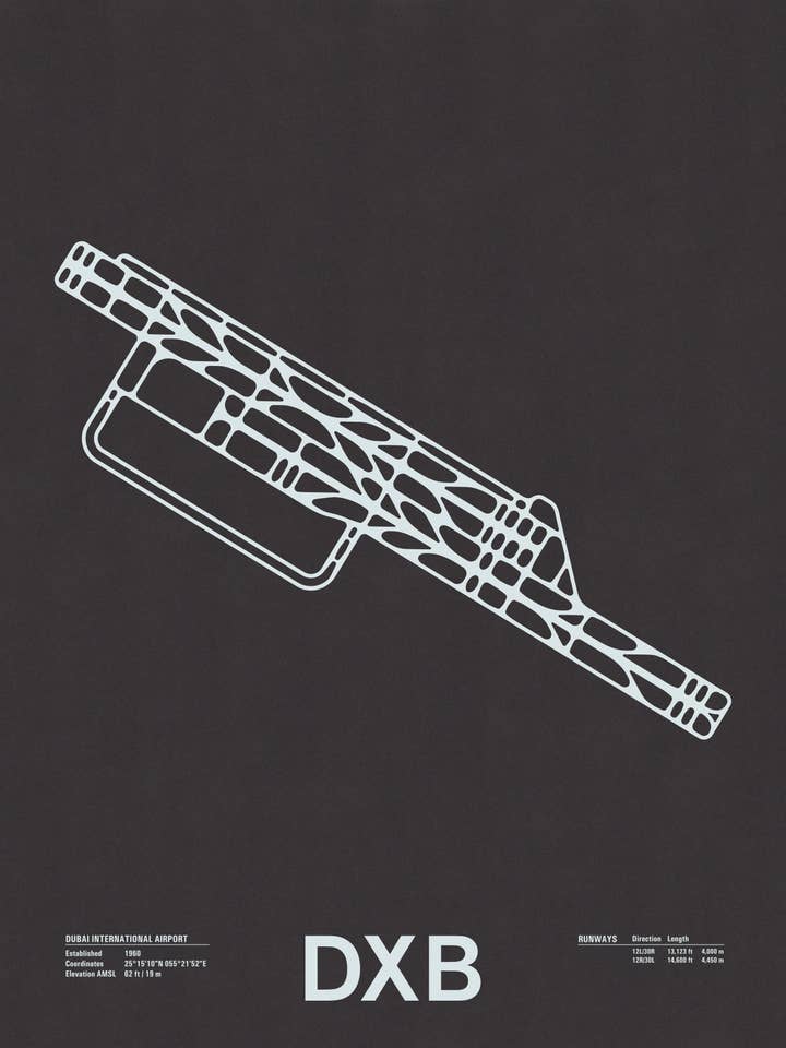 DXB: Dubai International Airport Screenprint for wholesale by NOMO Design