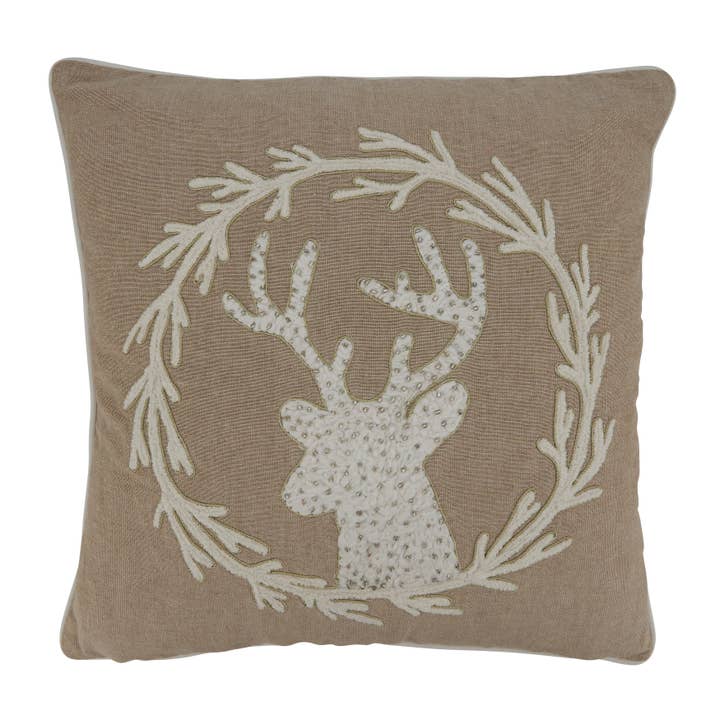 Beaded and Embroidered Reindeer Pillow for wholesale by Saro Lifestyle