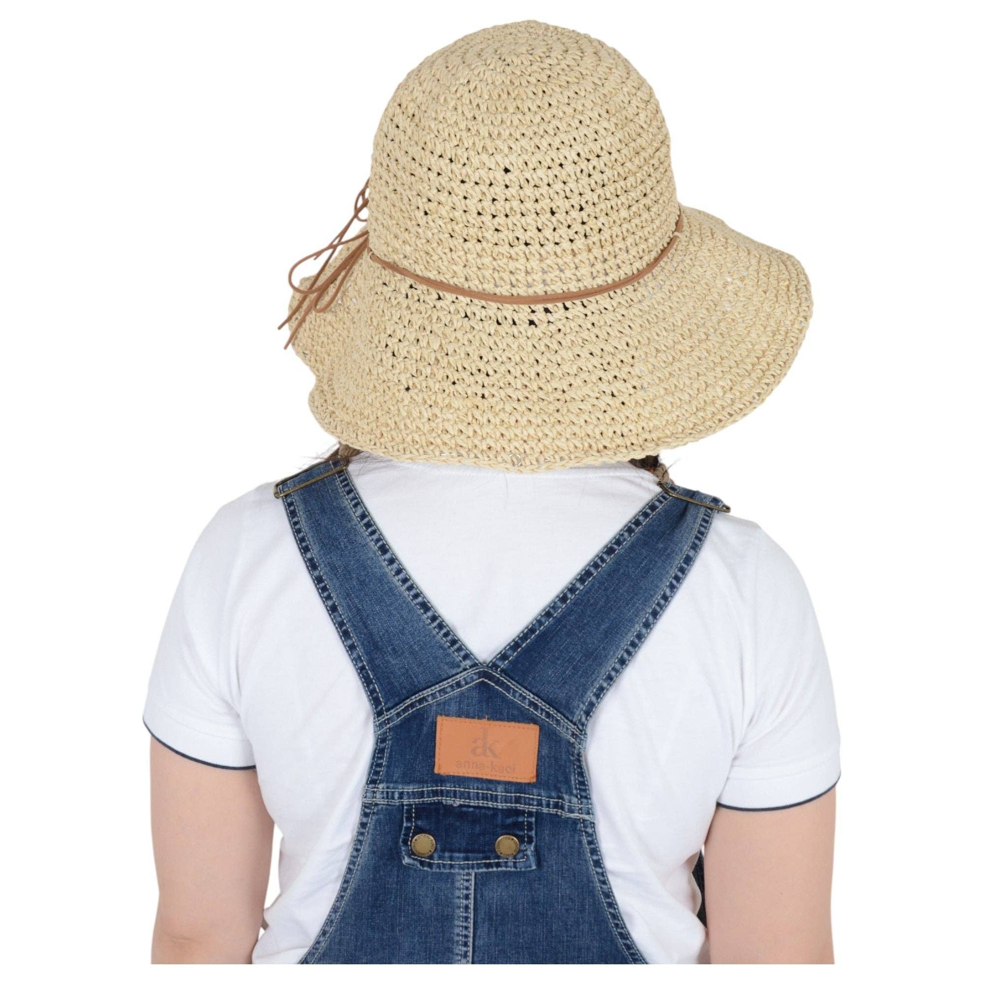 AK Brand - Wholesale Straw Hat - Women's - Woven Floppy Sun Hat with Rounded Crown and Decorative Bow D13