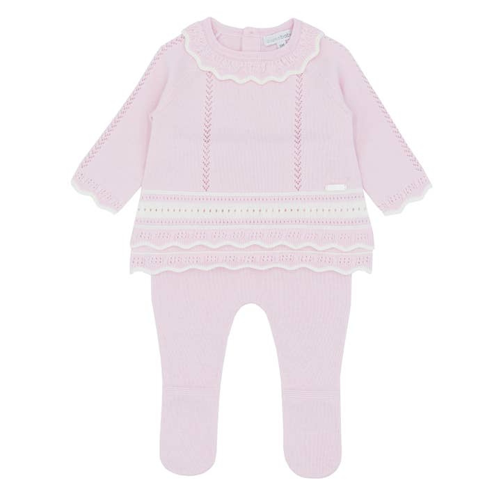 Conjunto de dos piezas rosa de punto para niñas NAMUR con pies para venta al por mayor de Blues Baby