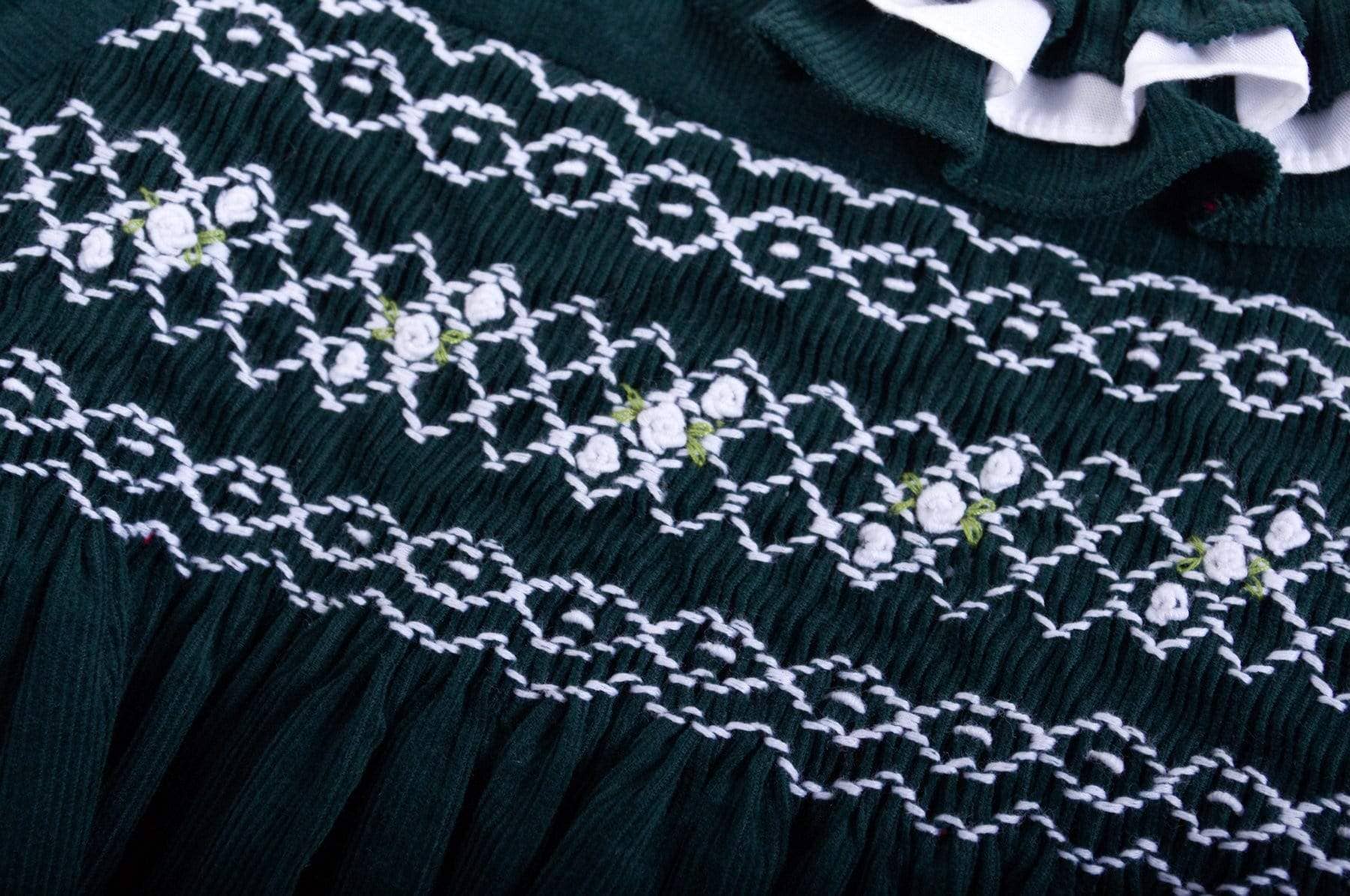 Kidiwi handmade - Wholesale Dress - Kids - Smocked green pine corduroy dress. Last size 12M3