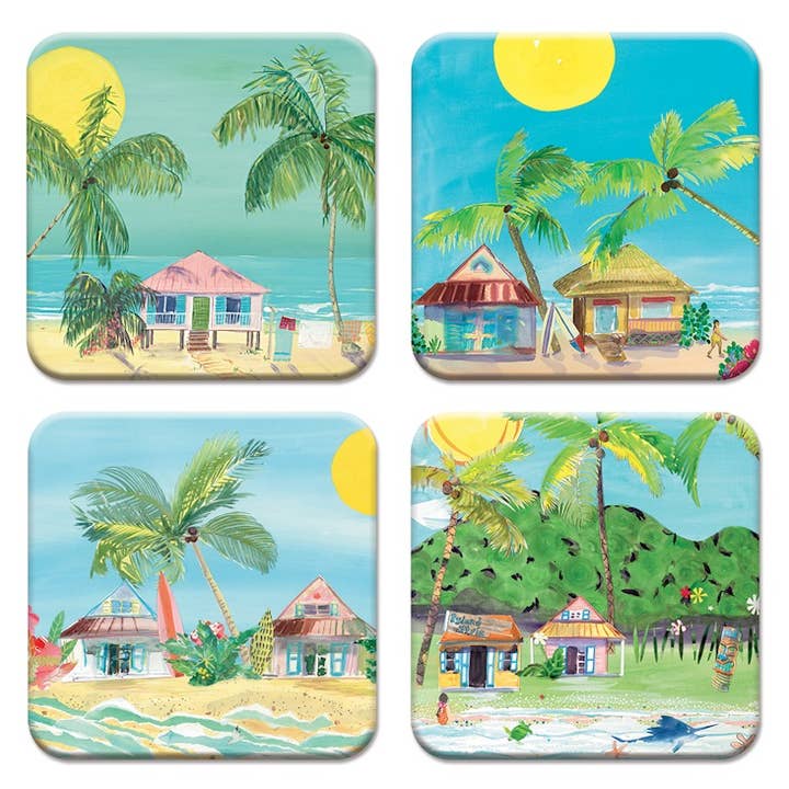 Porta-copos de cortiça Surfs Shacks por atacado de Liz Lind Editions