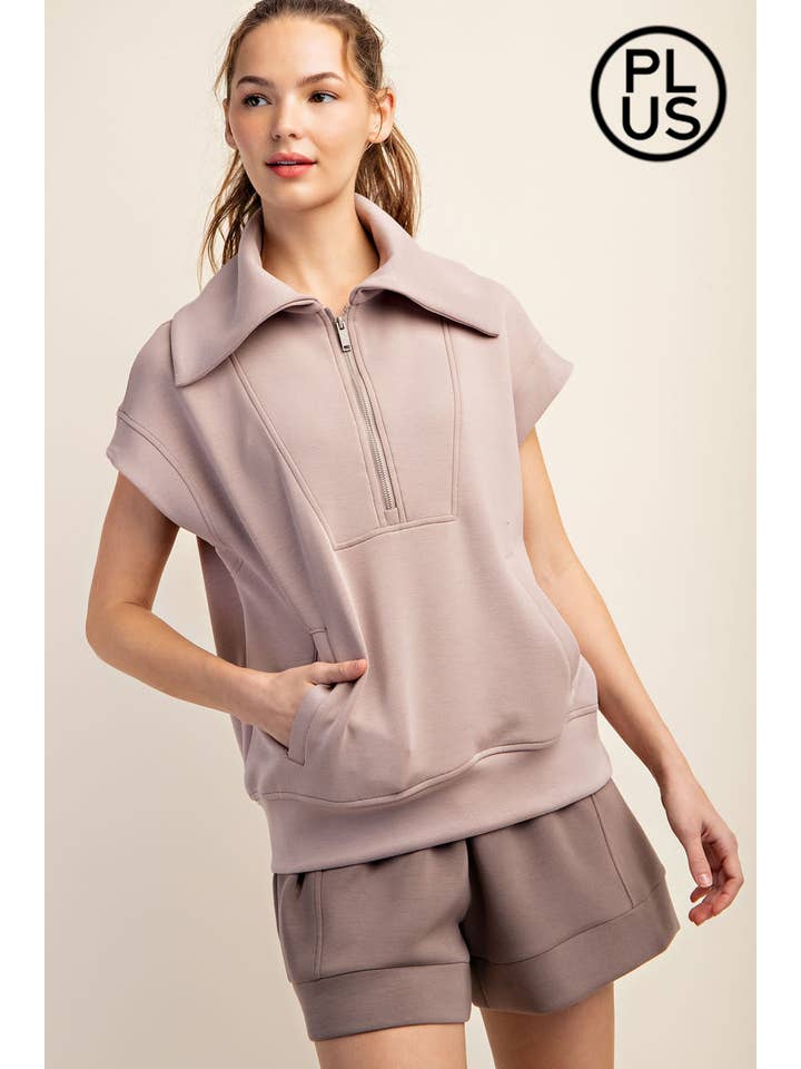 Rae Mode - Wholesale Athletic Top - Women's - PLUS SIZE MODAL SCUBA SHORT SLEEVE QUARTER ZIP TOP9