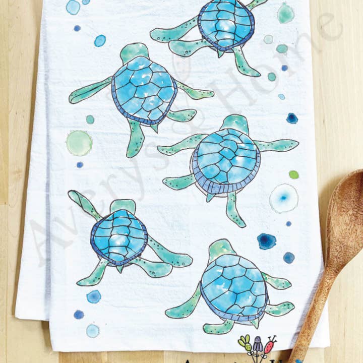 Avery's Home - Wholesale Tea Towel - Baby Turtles Walking Cute Coastal Customizable Tea Towel