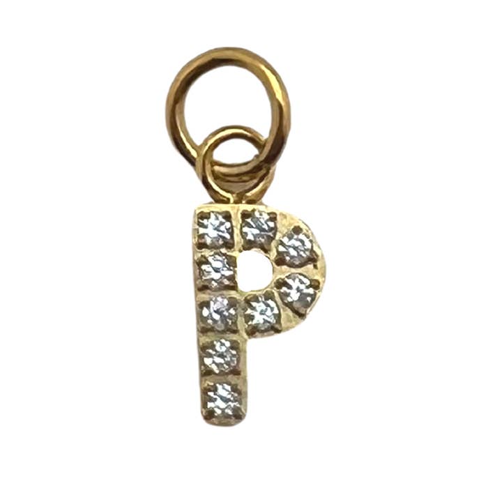 WJW - Wholesale Individual Charm/Pendant - Gold Pavé Set CZ Initial Letter Charms22