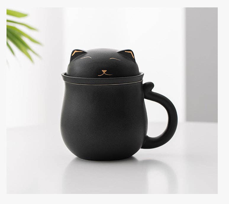 Gohobi （We cover U.S. import duties） - Wholesale Tea Set - Gohobi Lucky Black & White Cat Tea Cup With Infuser9