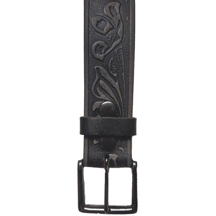 IGI CANADA - Wholesale Belt - Unisex - GENUINE LEATHER 40MM FLOWER EMBOSSED BELT #10403