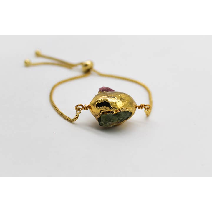 Pulseira ajustável em pepita de ouro e turmalina por atacado de Abby Hook Jewellery