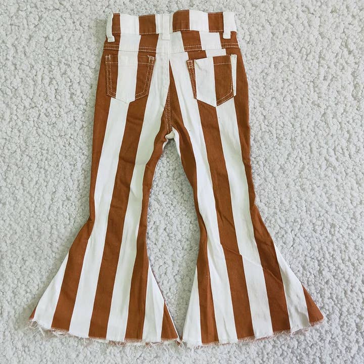 Aier Wholesale - Wholesale Jeans - Kids - Dark Orange Stripe Bell Jeans Denim Pants