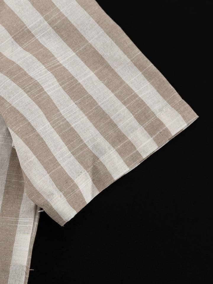 BEIGE Striped Buttoned Short Sleeve Top and Shorts Set for wholesale on Faire5