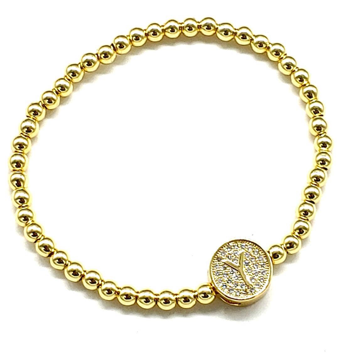 Oblige by G – wholesale Berlockarmband – Guldpärlat initialarmband i rostfritt stål MB-2031GD23