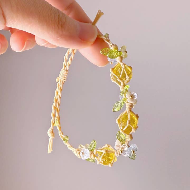 Quartzberry - Pulseira de Macramé com Três Cristais de Citrino Bruto do Chakra do Plexo Solar Feita à Mão por atacado de Ninaouity