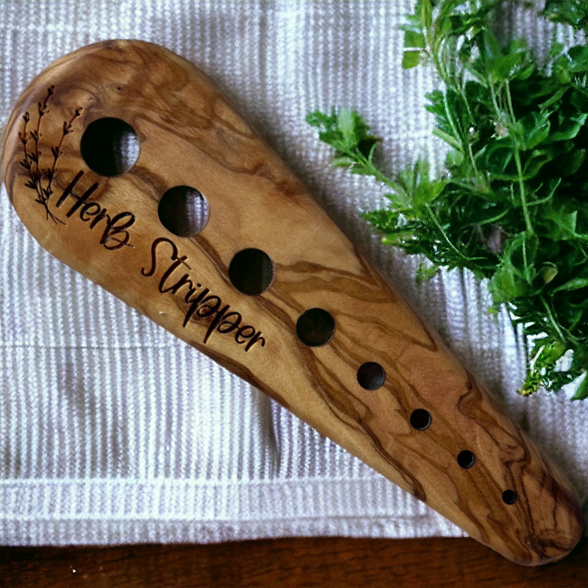 The Savvy Spade - Wholesale Kitchen Tool/Gadget - Herb Stripper - Handmade Olive Wood Herb Preparation2