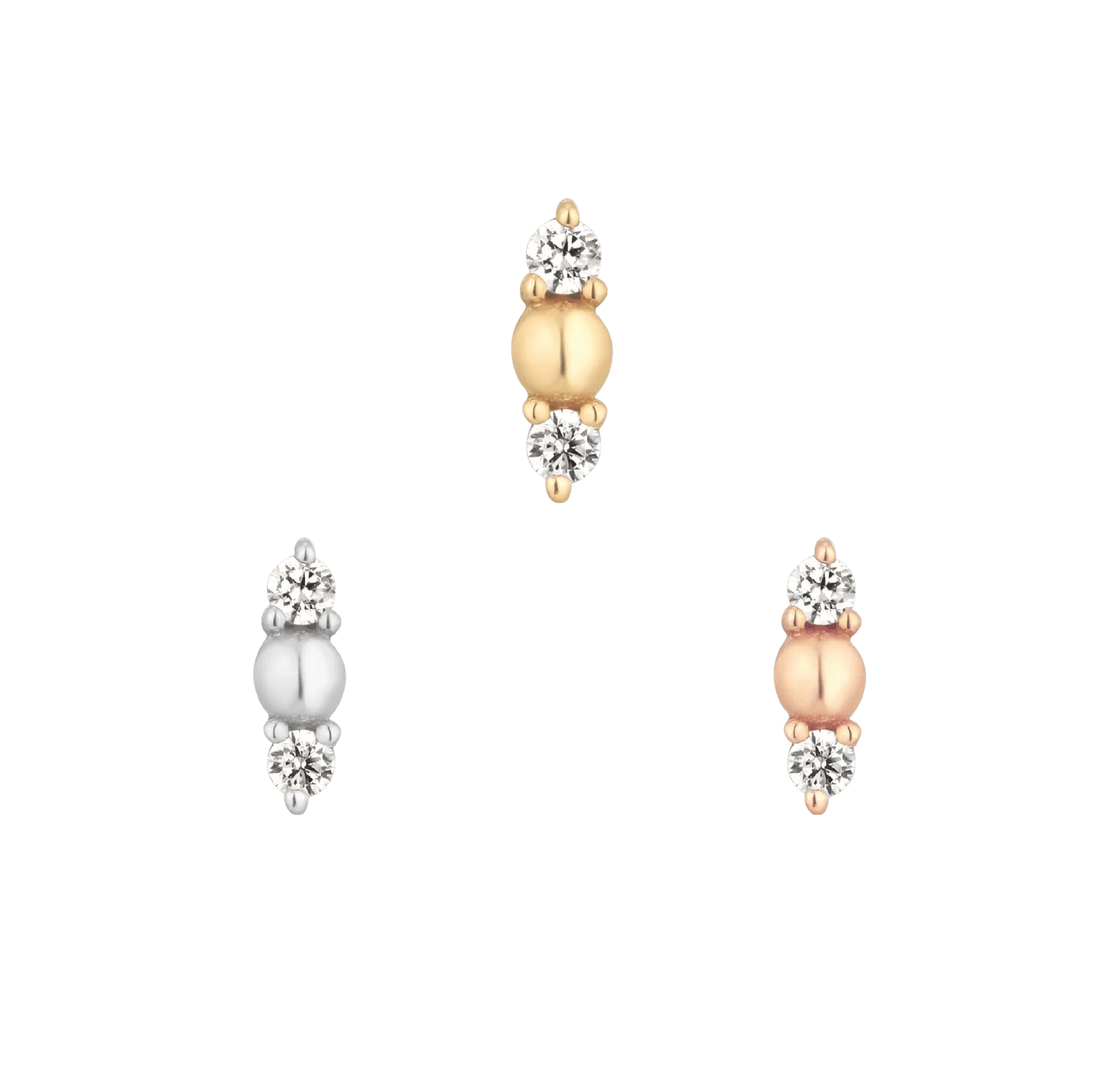 Piercing-zone - Wholesale Single Earring - Crushing – Duo CZ Sparkle – 14K Gold Threadless End7