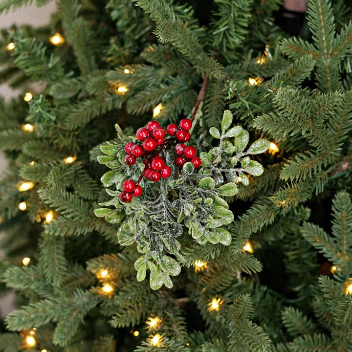 Holiday Depot Inc. - Wholesale Christmas Decoration - 510036- 14in Pick-Icy Sparkle Boxwood with Red Berry-5