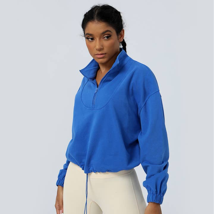 Sodalemon - Wholesale Athletic Jacket - Women's - Women Fitness Hoodie Half Zipper Drawstring Sport Jacket5