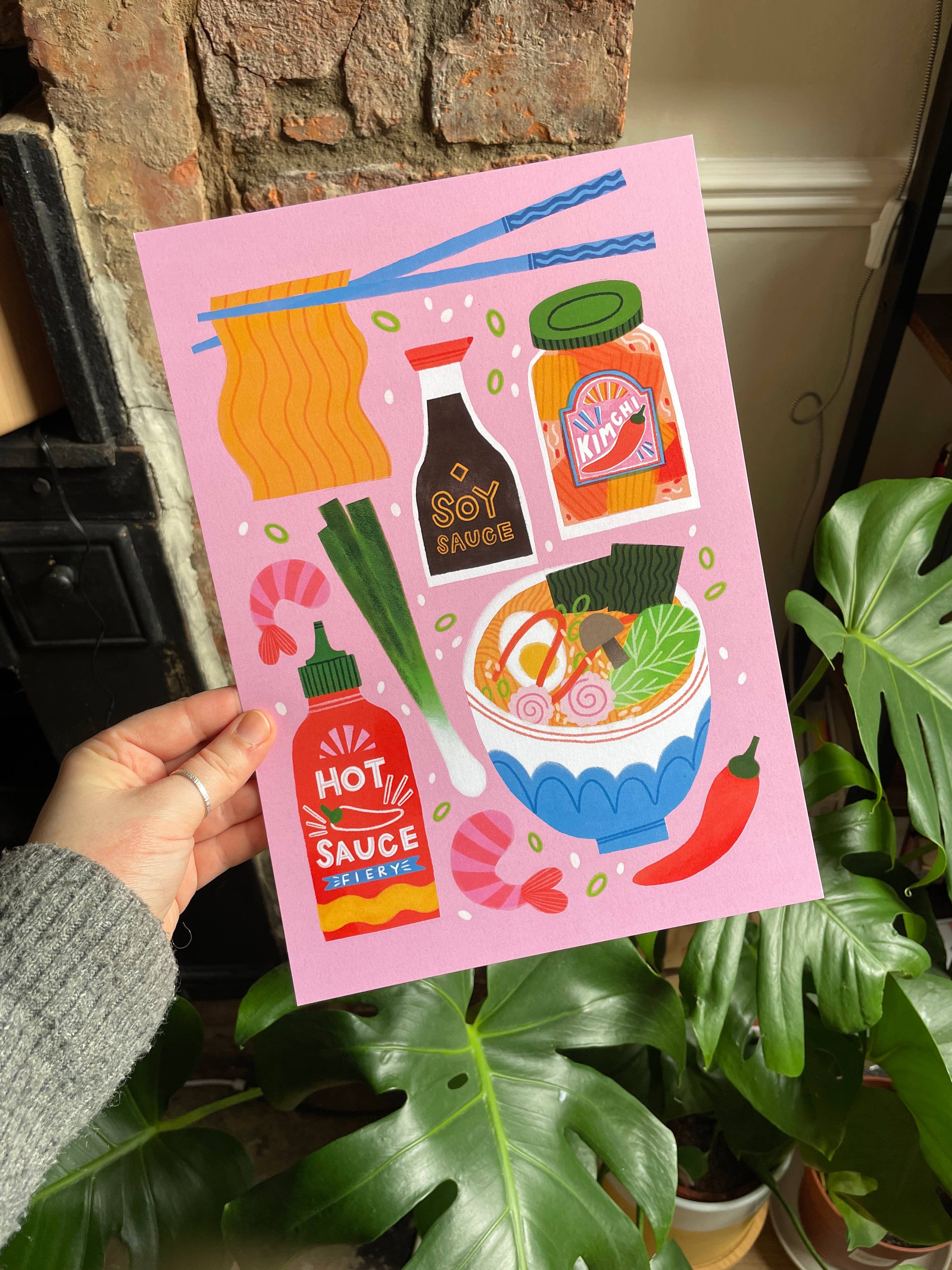 Lucy Hook Designs - Venta al por mayor Ilustración - Impresión digital A4 de ingredientes para ramen1