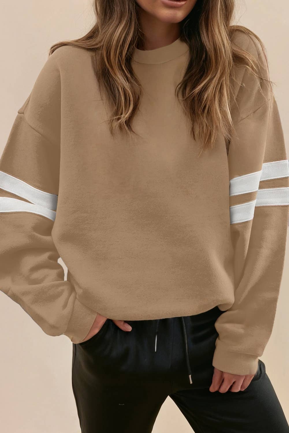 LA Society - Wholesale Sweatshirt - Women's - Striped Detail Drop Shoulder Oversized Boyfriend sweatshirt11