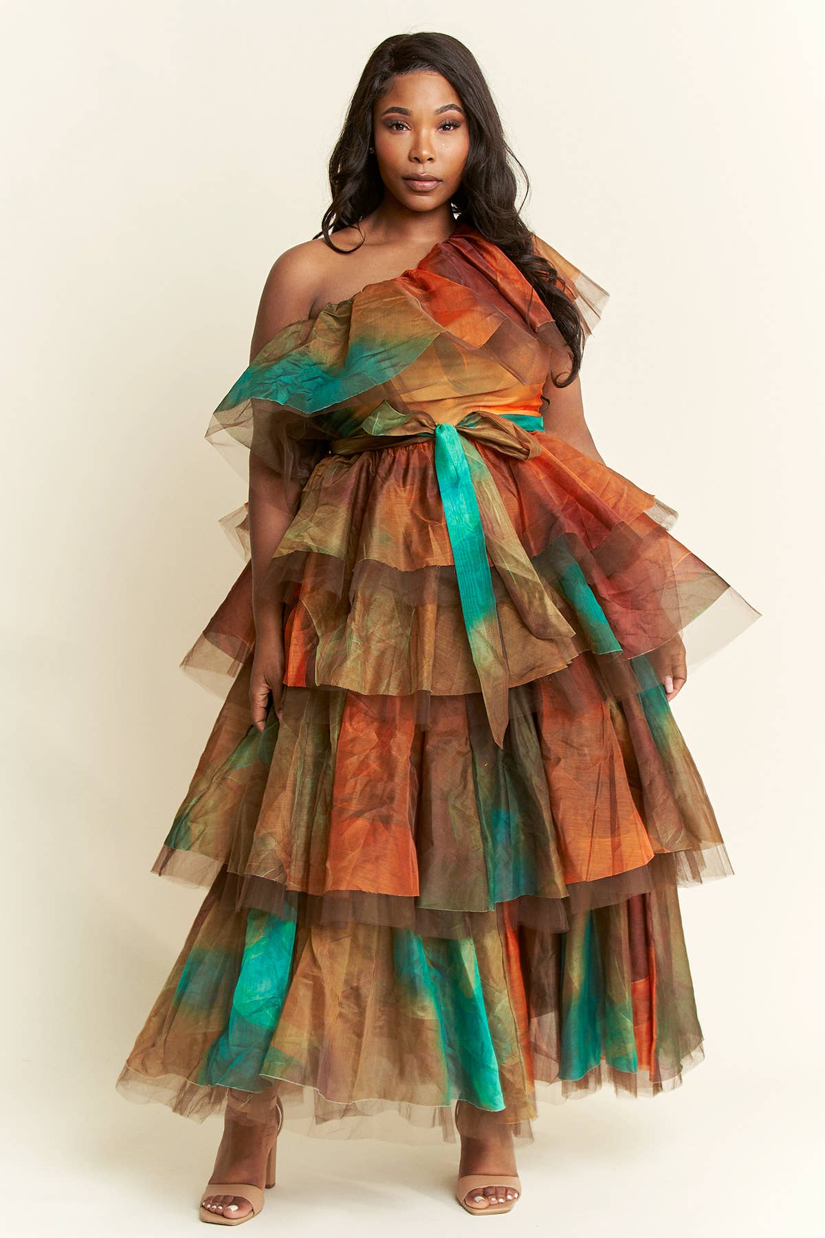 Namatt Design - Wholesale Top & Skirt Set - Women's - Plus One-Shoulder Ruffle Top & Maxi Ruffle Skirt Set1