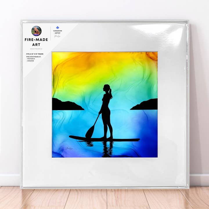 Sun Kissed Serenity | Fire-Made Art Woman Paddleboarding SUP for wholesale by Fire-Made Art